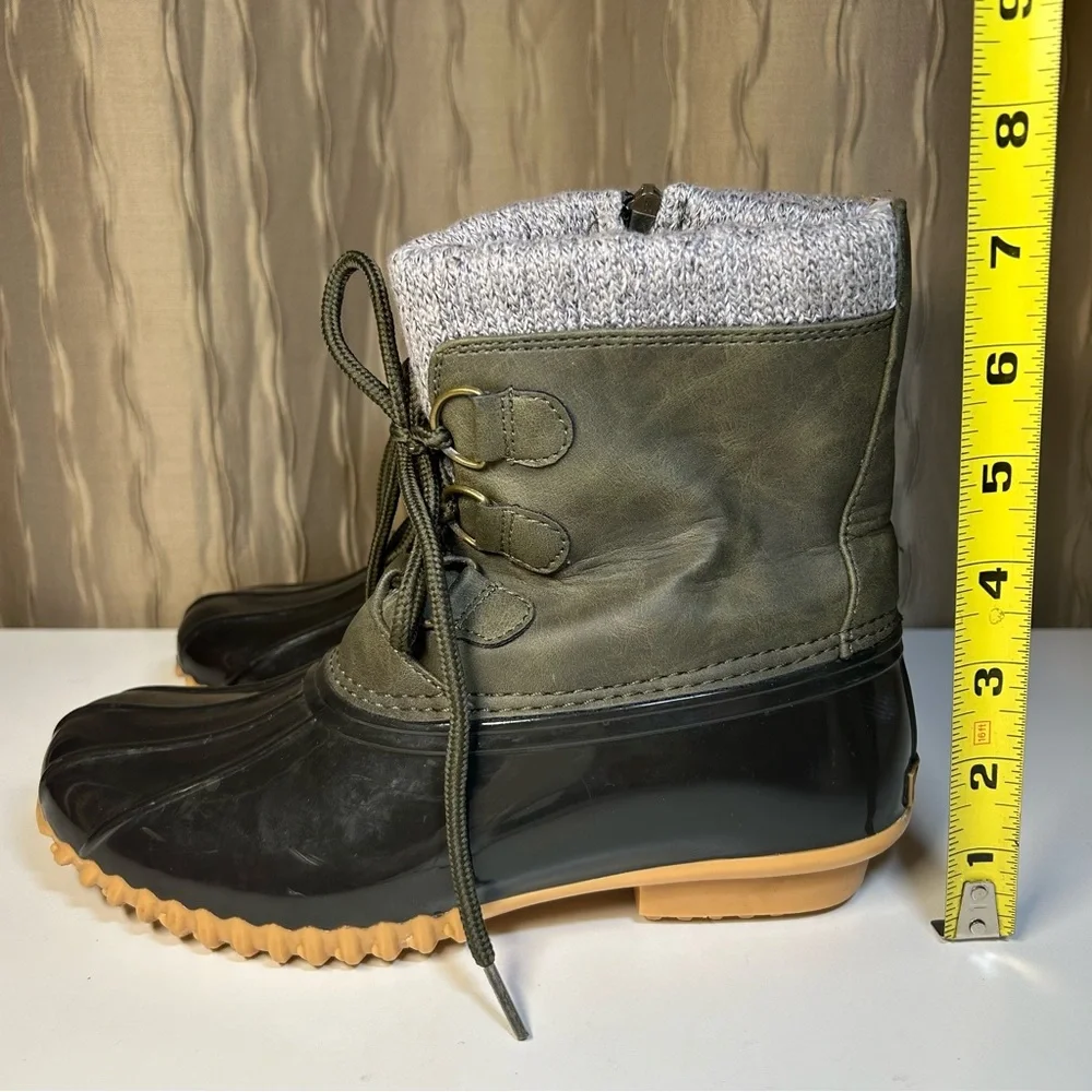 Sporto Lauren Women's 5.5 Ankle Duck Boot Black Olive Gray Knit Side Zip